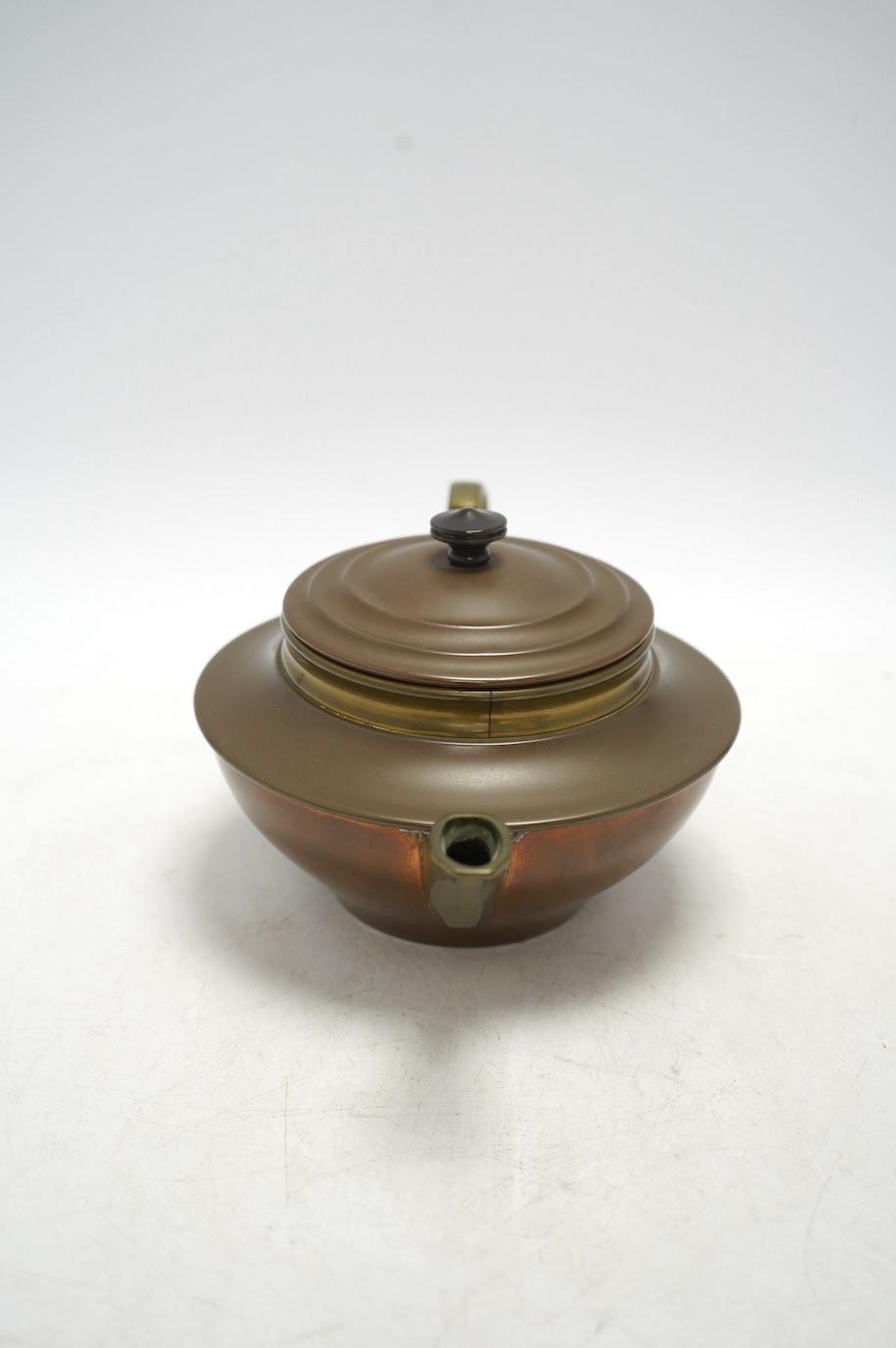 An Arts & Crafts W A S Benson teapot, 11cm high. Condition - fair